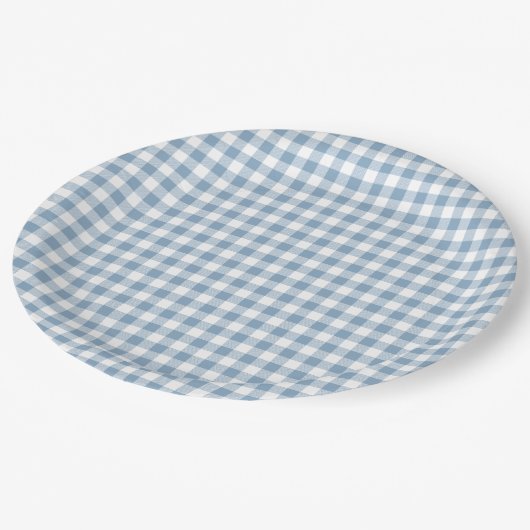 Launisches Blau Gingham Pappteller (Schrägansicht)