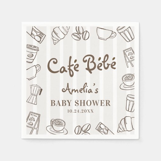 Launisches Café Bebe Brown Stripe Babyparty Serviette (Vorderseite)