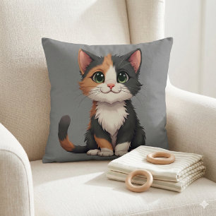 Launisches Calico-Kätzchen mit Katzhaltung Kissen