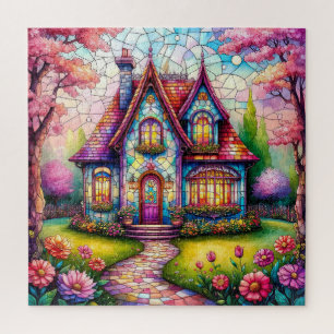 Launisches Cottage mit lebendigem Blumengarten Puzzle