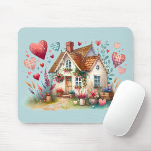 Launisches Cottagecore-Herzhaus-Kunst Mousepad
