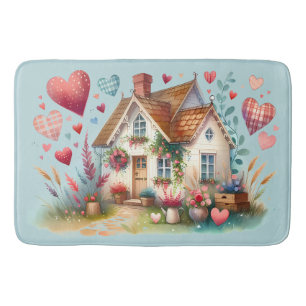 Launisches Cottagecore-Herzhaus-Kunstwerk Badematte