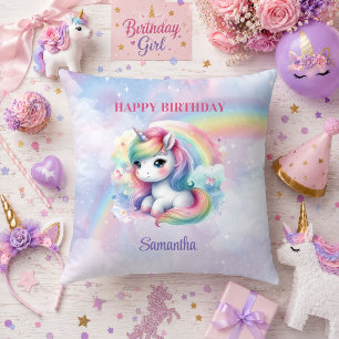 Launisches Einhorn Rosa Lila Mädchen Geburtstagski Kissen