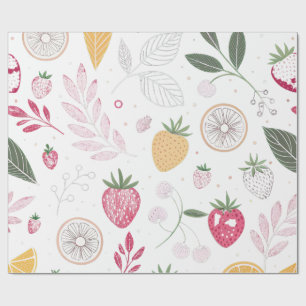 Launisches Erdbeer- und Blumengeschenkpapier Geschenkpapier