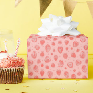 Launisches Erdbeermuster auf rosa Hintergrund Geschenkpapier