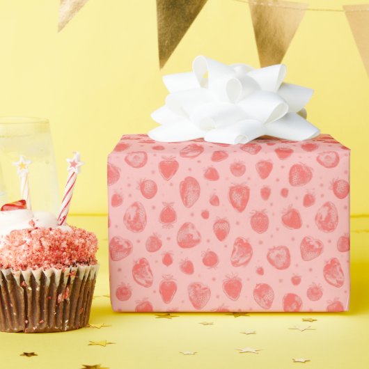 Launisches Erdbeermuster auf rosa Hintergrund Geschenkpapier (Geburtstagsparty)