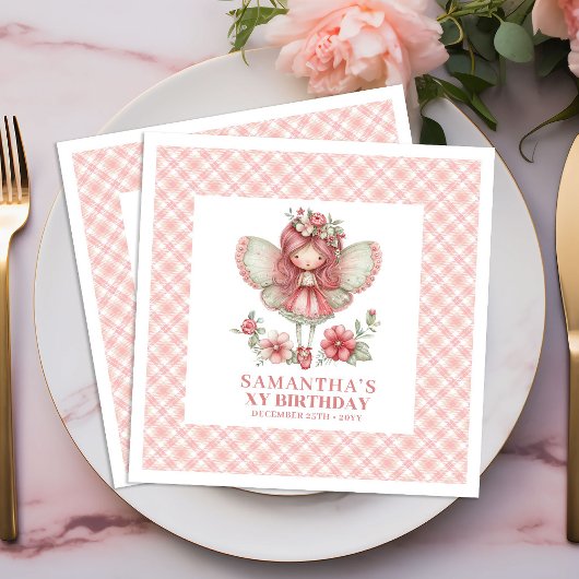 Launisches Feenmädchen 6. Geburtstag Rosa Blumen Serviette