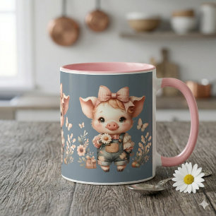 Launisches Ferkel in Pastell-Overall Blau Tasse