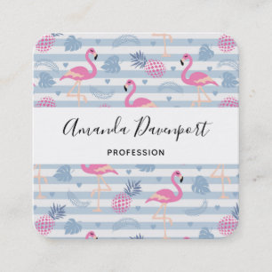 Launisches Flamingo- und Ananasmuster Quadratische Visitenkarte