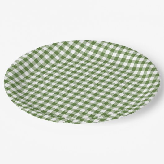 Launisches grünes Gingham Pappteller (Schrägansicht)