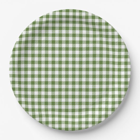 Launisches grünes Gingham Pappteller (Vorderseite)
