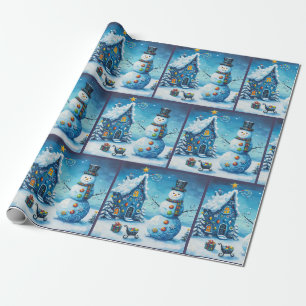 Launisches Haus & Schneemann Weihnachtsdecoupage Geschenkpapier