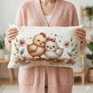 Launisches Hühner-Duo Cottagecore-Wasserfarben Lendenkissen