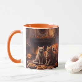 Launisches Kätzchen an Halloween in einem gemütlic Tasse