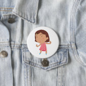 Launisches kleines Mädchen im rosa gestreiften Kle Button (Beispiel)