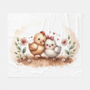 Launisches Küken-Duo Cottagecore Aquarell Fleecedecke