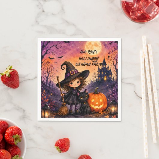 Launisches Mädchen Hexe Halloween Geburtstagsfeier Serviette (Beispiel)
