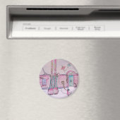 Launisches Mädchen-Illustrations-Rundmagnet Magnet (In Situ (Geschirrspüler))