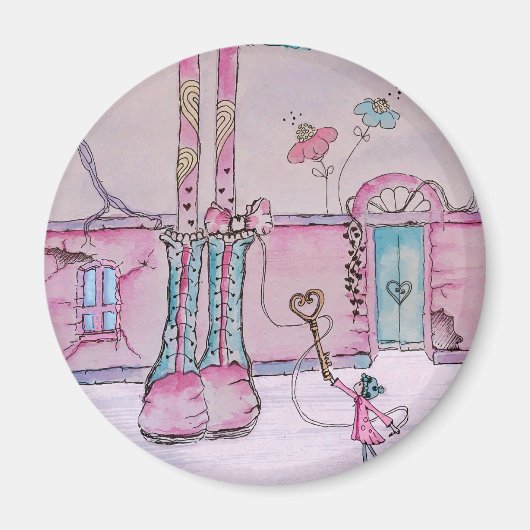 Launisches Mädchen-Illustrations-Rundmagnet Magnet (Vorne)