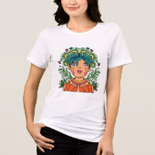Launisches Mädchen mit Blumenkrone Tri-Blend Shirt (Vorderseite)