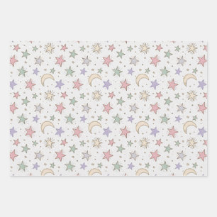 Launisches Mondsternmuster Geschenkpapier Set