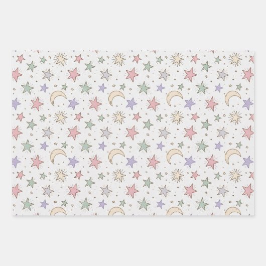 Launisches Mondsternmuster Geschenkpapier Set (Vorderseite)