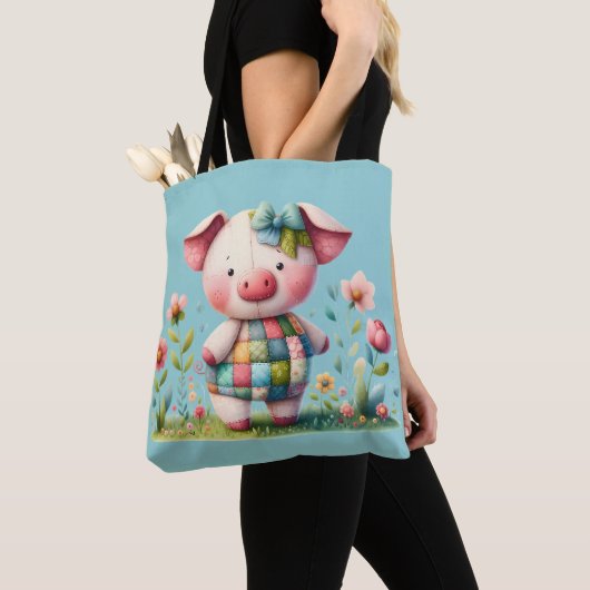 Launisches Patchwork-Schwein im Blumen Garten Tasche (Von Nahem)