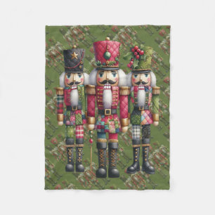 Launisches Patchwork-Weihnachts-Nussknacker-Trio Fleecedecke