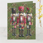 Launisches Patchwork-Weihnachts-Nussknacker-Trio Karte (Gelbe Blume)