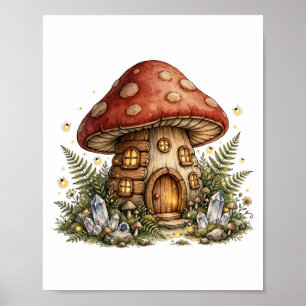 Launisches Pilzhaus Cottagecore-Design Poster