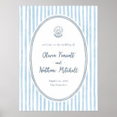 Launisches Rahmen Blau Streifen Hochzeit Willkomme Poster (Vorne)