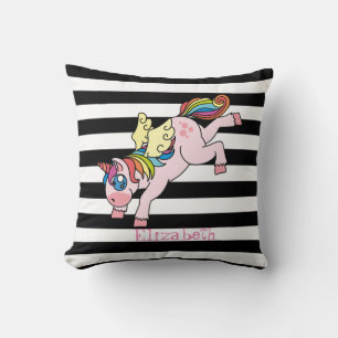 Launisches Regenbogen-Einhorn, gestreift Kissen