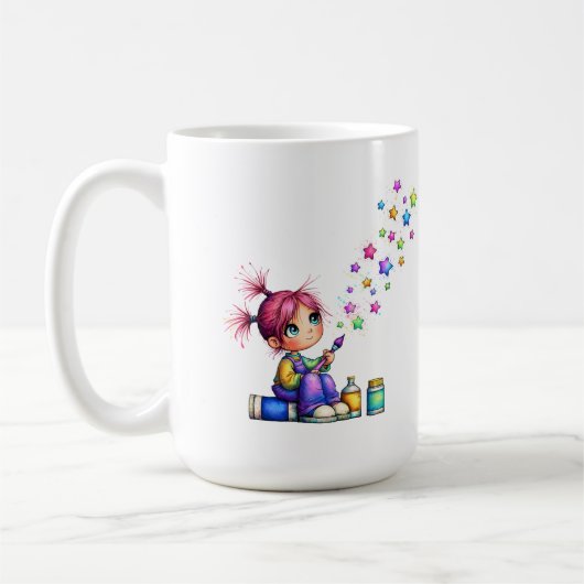 Launisches Regenbogen-Stern-Maler-Mädchen Kaffeetasse (Links)