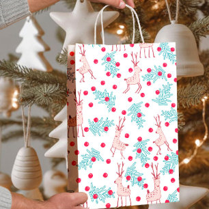 Launisches Rentier- und Beeren-Weihnachtsmuster Mittlere Geschenktüte