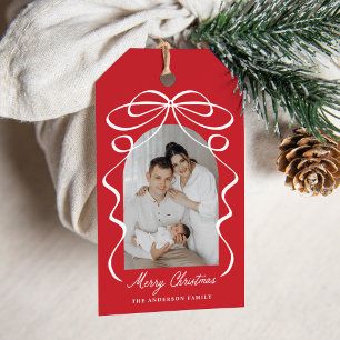 Launisches Schleifenband Roter Bogen Foto Weihnach Geschenkanhänger