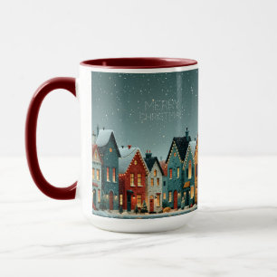 Launisches schneebedecktes Winterdorf Frohe Weihna Tasse