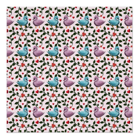 Launisches Schwanen-Blumenmuster Poster (Vorderseite)