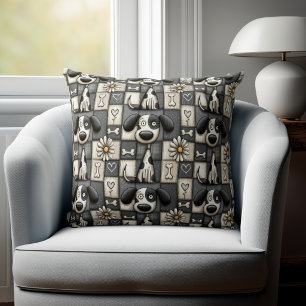Launisches Schwarz-Weiß-Patchwork-Hundemuster Kissen