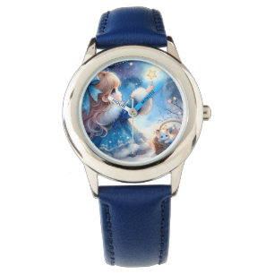 Launisches Sternengucker-Mädchen Aquarell Armbanduhr