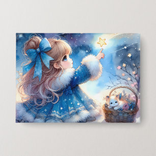 Launisches Sternengucker-Mädchen Aquarell Button