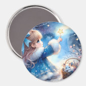 Launisches Sternengucker-Mädchen Aquarell Magnet (Vorderseite/Rückseite)