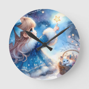Launisches Sternengucker-Mädchen Aquarell Runde Wanduhr