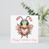Launisches Valentinstags-Käferherz Karte (Stehend Vorderseite)