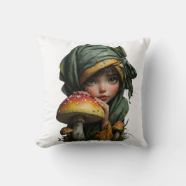 Launisches Waldmädchen mit Pilz-Fantasie-Kunst Kissen
