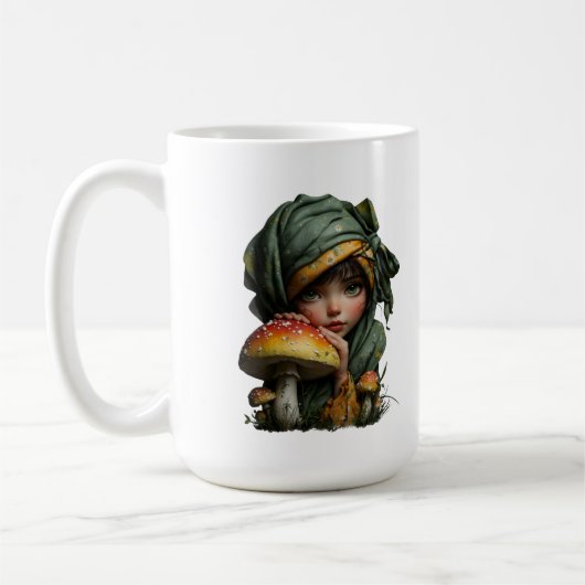 Launisches Waldmädchen mit Pilz-Fantasy-Kunst Kaffeetasse (Links)
