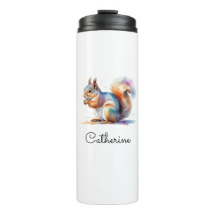 Launisches Wasserfarben-Eichhörnchen Personalisier Thermosbecher