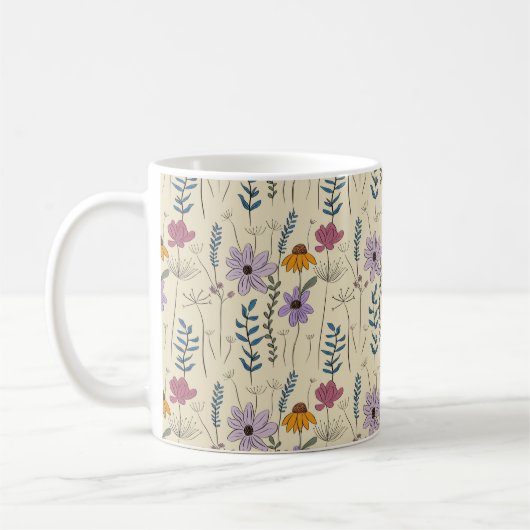 Launisches Wildblumen-Nahtloses Muster Kaffeetasse (Links)