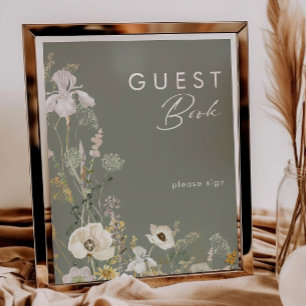 Launisches Wildblumenwiese-Sage-Gästebuch-Schild Poster