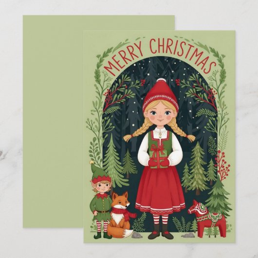 Launisches Wintermädchen Feiertagskarte (Vorne/Hinten)