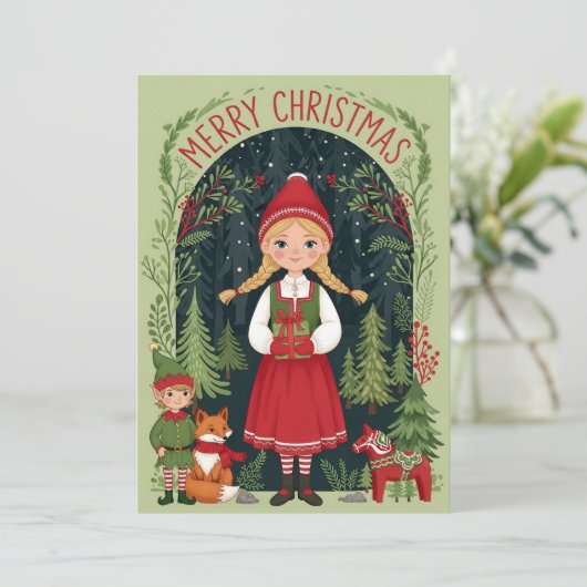 Launisches Wintermädchen Feiertagskarte (Stehend Vorderseite)